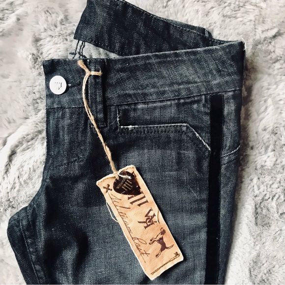 NWT Y2K Extreme Low Rise Tuxedo Stripe William Rast Savoy Flare Jeans immaculate - Picture 2 of 5